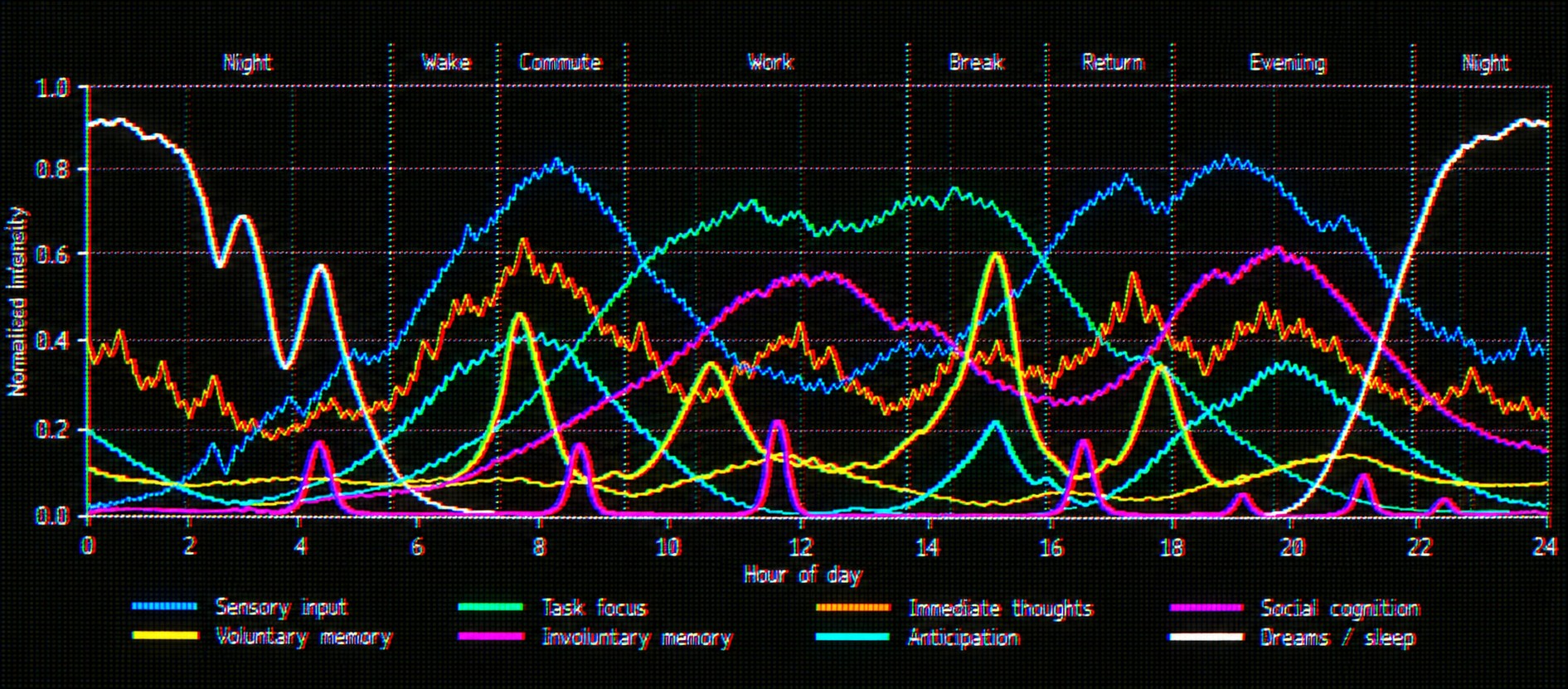 Diagram of consciousness intensities across the twenty-four-hour cycle