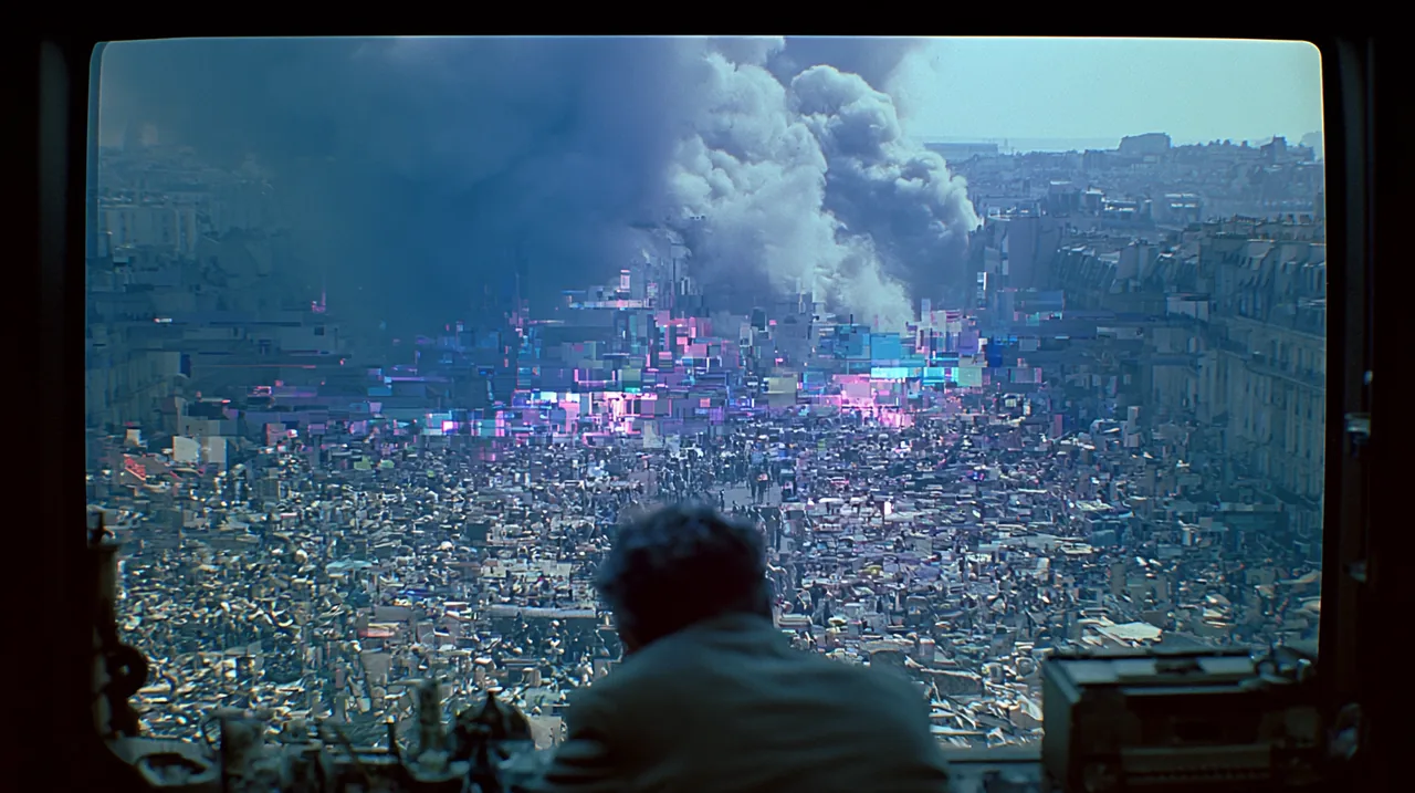 Figure overlooking a transformed city